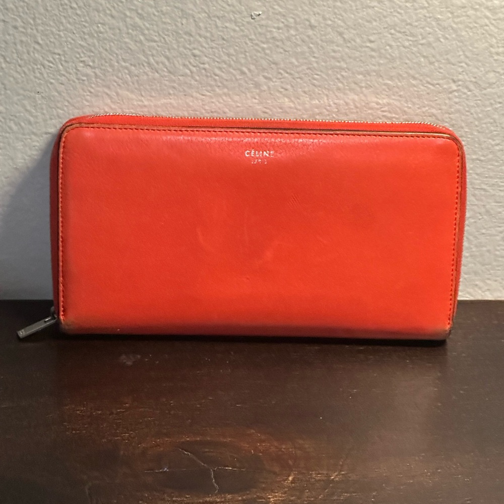 Celine Vibrant Orange Zip-Around Wallet